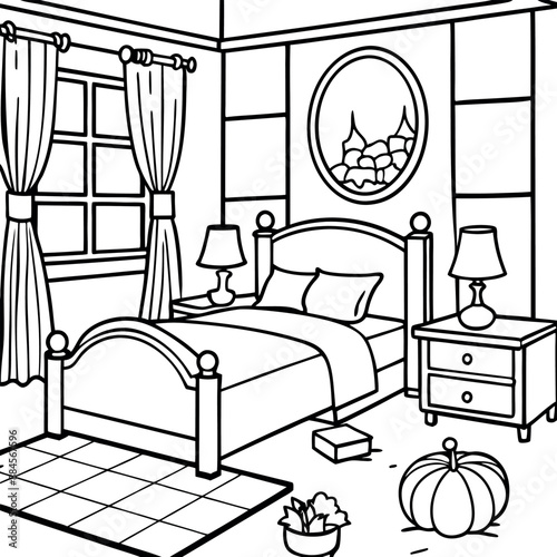 Cute Bedroom Coloring Page Illustration vector