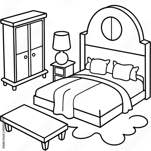 Cute Bedroom Coloring Page Illustration vector