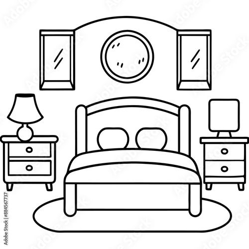 Cute Bedroom Coloring Page Illustration vector