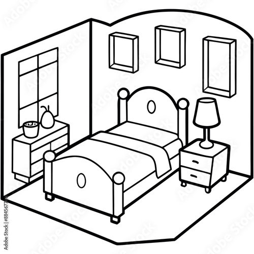 Cute Bedroom Coloring Page Illustration vector