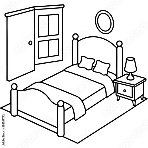 Cute Bedroom Coloring Page Illustration vector