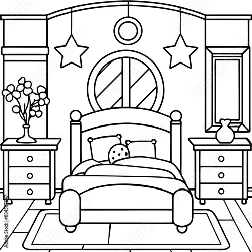 Cute Bedroom Coloring Page Illustration vector