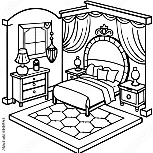 Cute Bedroom Coloring Page Illustration vector