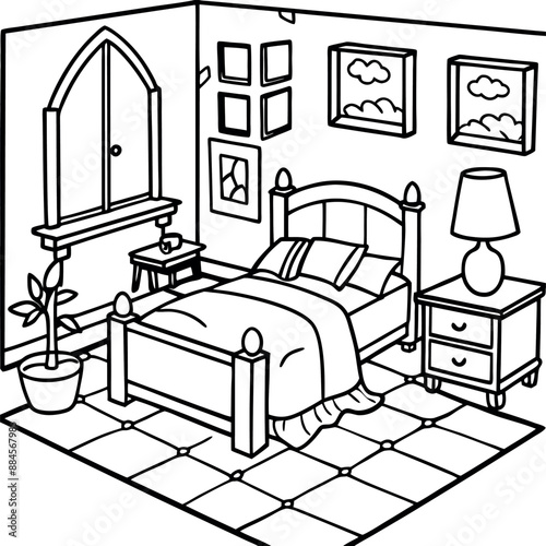Cute Bedroom Coloring Page Illustration vector