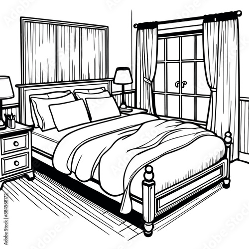 Cute Bedroom Coloring Page Illustration vector