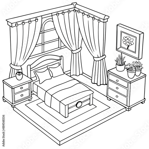 Cute Bedroom Coloring Page Illustration vector