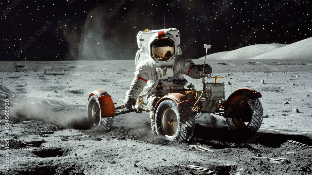 Moon R Drive Spectrum Astronaut drives rover on the Moon, space vehicle on lunar surface ...