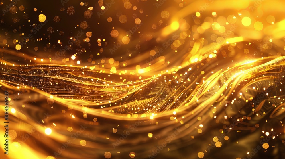 Golden particles shimmer and flow through a liquid, creating shimmering swirls and subtle variations in color. Golden particles shimmer and flow through a liquid, creating shimmering swirls and subtle variations in color.