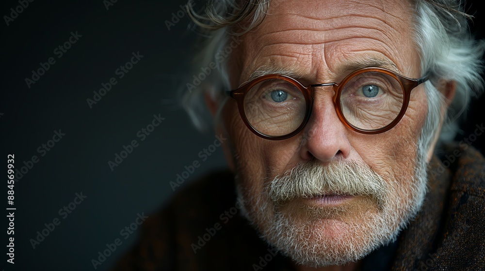 Obraz premium Elderly man with glasses, mustage and gray hair, suitable for portraits and senior lifestyle themes