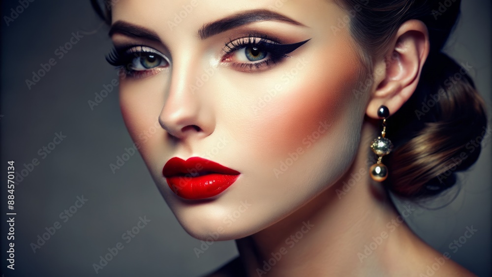 Classic beauty look with red lips and black eyeliner Classic beauty look with red lips and black eyeliner