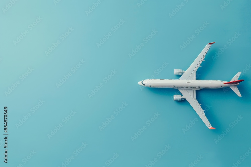 Minimalist white airplane on a blue background, symbolizing modern air travel. Minimalist white airplane on a blue background, symbolizing modern air travel.