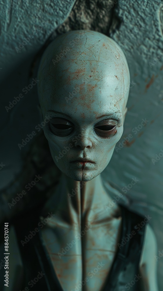 A close up of a toy alien with a creepy look A close up of a toy alien with a creepy look