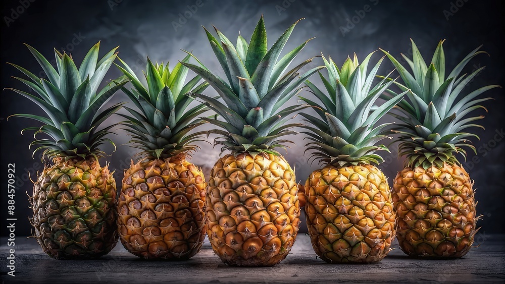 Isolated pineapple. Fresh whole pineapples fruit with leaf isolated on black background with clipping path Isolated pineapple. Fresh whole pineapples fruit with leaf isolated on black background with clipping path