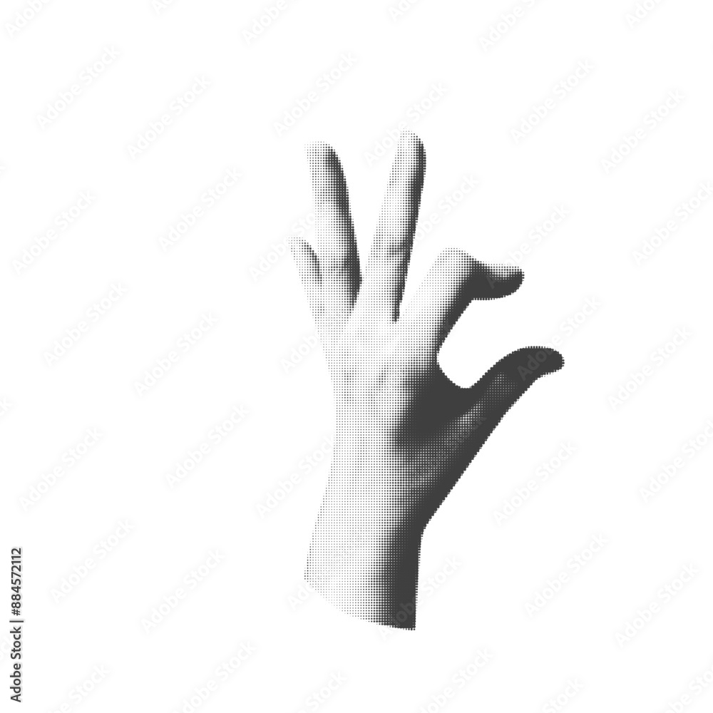 Trendy halftone collage element hand holding thing. Element cut out . Retro punk design for poster social media banner, flyer