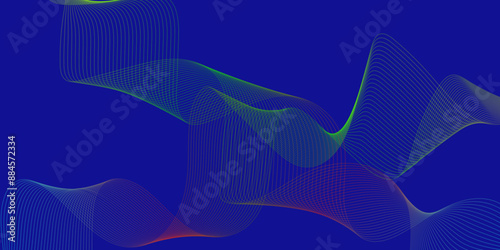 Abstract blended blue, red , light green digital musical wavy thin lines and craved background illustrator design with modern minimal gradient used as tech futuristic innovation concept.