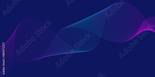 Abstract blended blue digital musical wavy thin lines and craved background illustrator design with modern minimal gradient used as tech futuristic innovation concept.