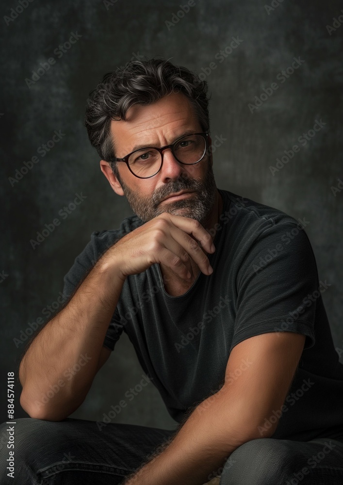 Middle-aged man with glasses on Middle-aged man with glasses on