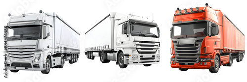 Modern white and traditional red semi trailer trucks isolated on a white background, png photo