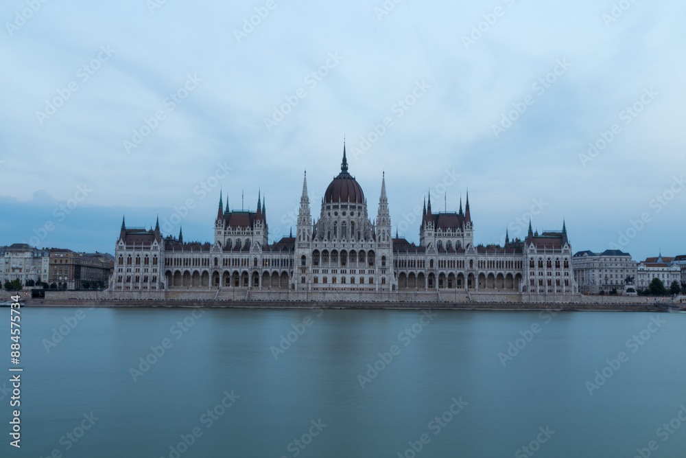 Fototapeta premium A budapest hungary parliament in the blue hour with lights on
