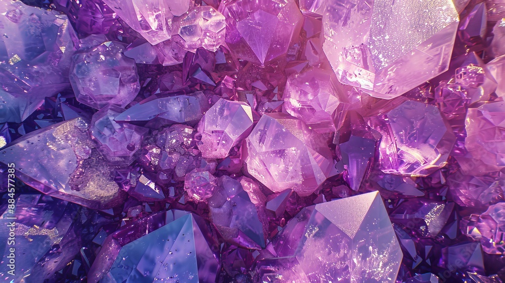 Photo of a pile of sparkly purple crystals, taken from above, shining in the sun. Photo of a pile of sparkly purple crystals, taken from above, shining in the sun.