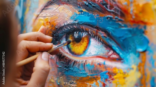 A close-up of a street artist painting a mural.