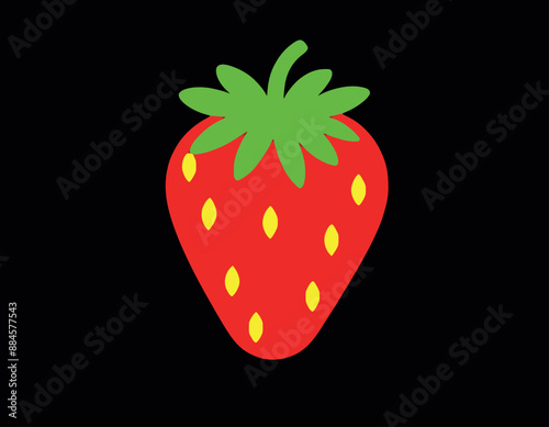Flat vector strawberry clip art illustration isolated on black background
