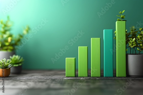 A minimalist side view of a bold bar graph in vibrant shades of emerald green, illustrating data with simplicity and clarity.