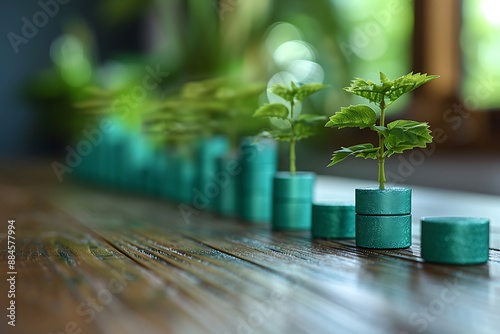 A minimalist side view of a bold bar graph in vibrant shades of emerald green, illustrating data with simplicity and clarity.