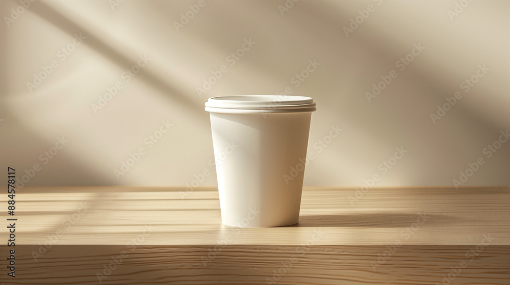 mockup white paper coffee cup, on a beige wooden table clean white background, Ai generated Images mockup white paper coffee cup, on a beige wooden table clean white background, Ai generated Images