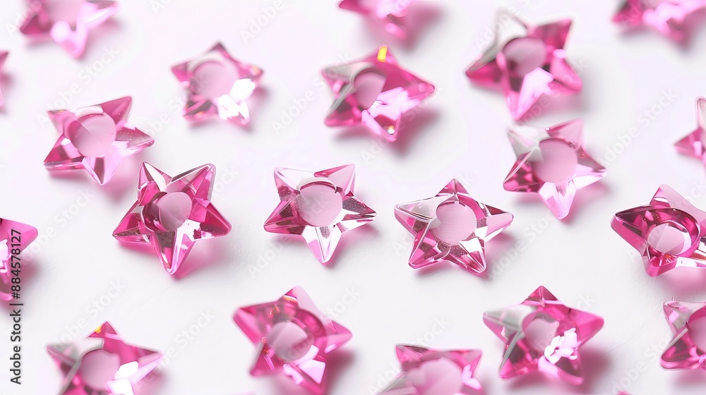Pink star-shaped jewel stickers standing out on a white background Pink star-shaped jewel stickers standing out on a white background