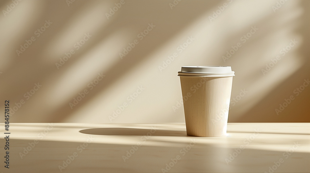 mockup gold paper coffee cup, on a beige wooden table clean white background, Ai generated Images mockup gold paper coffee cup, on a beige wooden table clean white background, Ai generated Images