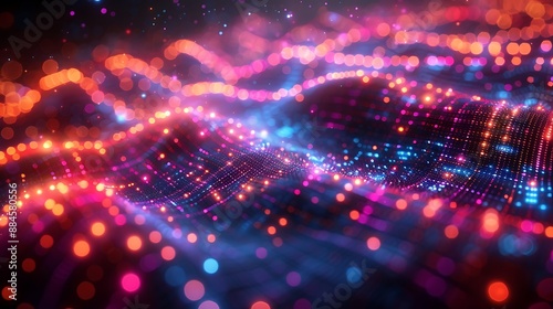 Futuristic abstract stocks marketing and technology background featuring an array of colorful lights symbolizing worldwide networks and digital advancement.