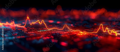 Graphical representation of stock fluctuations resembling a heartbeat monitor, featuring lines in red and yellow, illustrating the pulse of the market.