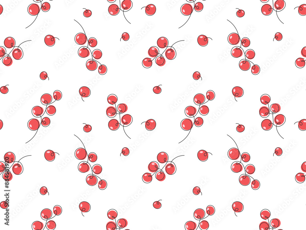 Red Currant berry branch Seamless pattern. Abstract summer garden berries. Healthy Fruit food background. Outline drawn Vector illustration. Pattern for cover, package, label design Red Currant berry branch Seamless pattern. Abstract summer garden berries. Healthy Fruit food background. Outline drawn Vector illustration. Pattern for cover, package, label design