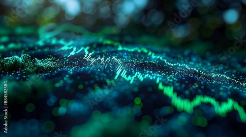 An artistic representation of a stock chart with a steady rise, highlighted in green hues, depicting financial success and upward trends.
