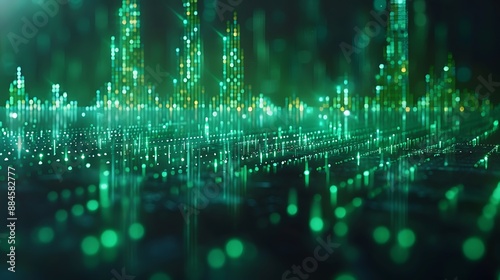 An artistic representation of a stock chart with a steady rise, highlighted in green hues, depicting financial success and upward trends.