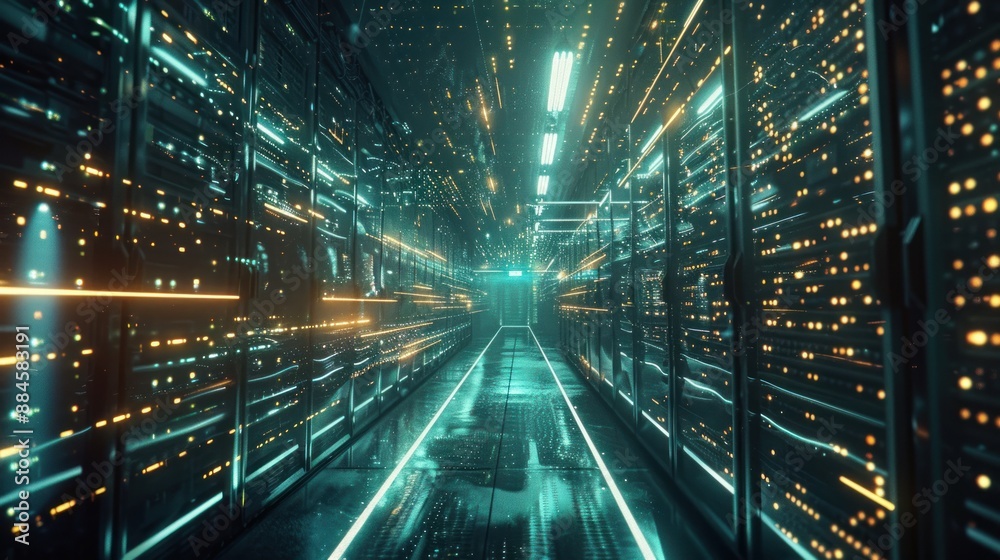 Futuristic Server Room with Glowing Lights Futuristic Server Room with Glowing Lights
