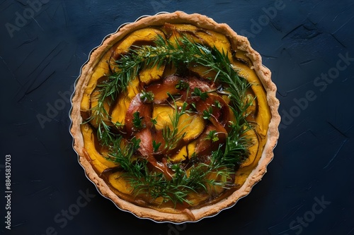 squash and caramelized onion tart Christmas dinner food photo