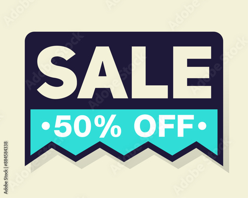 This bold sign features the word "SALE" with a 50% off tag. The eye-catching design is ideal for promoting sale events and special offers in retail environments.