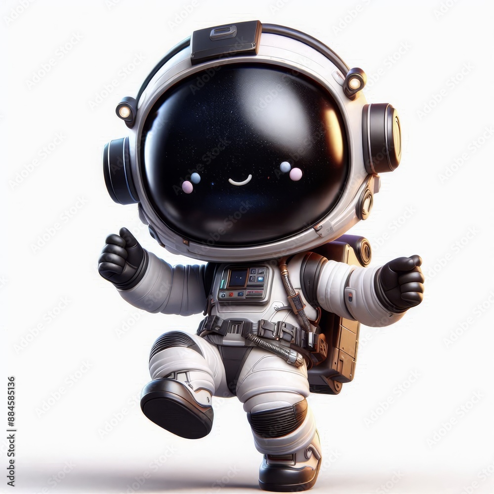 A sweet 3D small astronaut boy mascot character in a spaceman suit, shown standing, posing, walking, and floating in space, against a white background A sweet 3D small astronaut boy mascot character in a spaceman suit, shown standing, posing, walking, and floating in space, against a white background