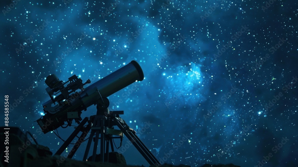 Telescope under a starry night sky Telescope under a starry night sky