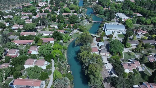 Aerial view flyover kibbutz Nir David, North of Israel