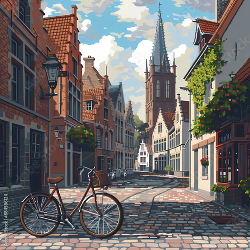 Exploring Quaint Cobblestone Roads of Bruges by Bicycle © Sekai