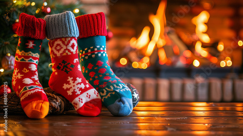 Weihnachtssocken. Gefüllte Socken zu Weihnachten.  photo