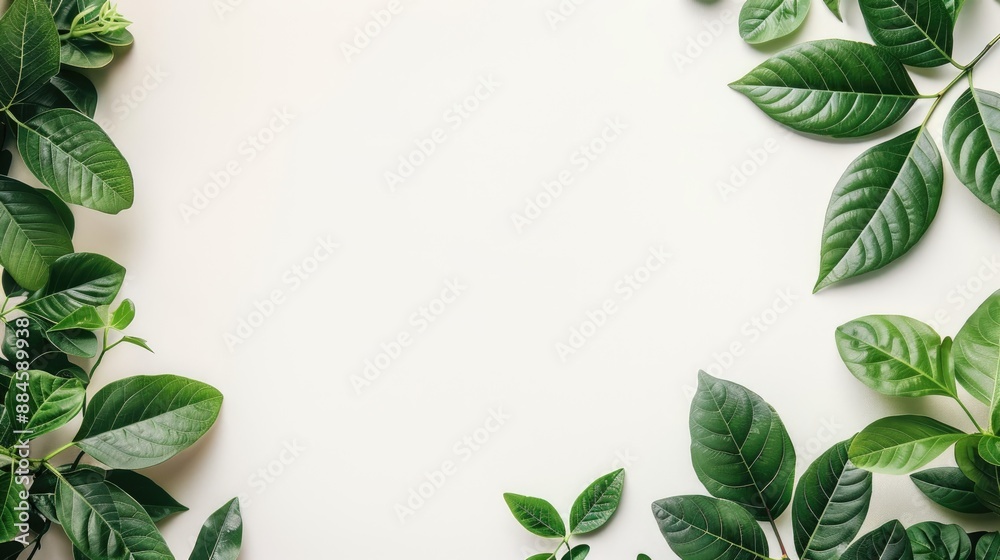 Naklejka premium Layout of green leaves with empty white space