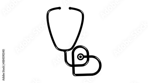 stethoscope heart shape, Medical and Health care concept, black isolated silhouette