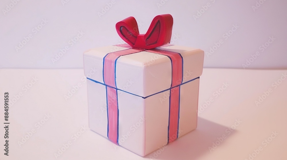 Obraz premium A white box adorned with a red ribbon and bow sits on a white surface