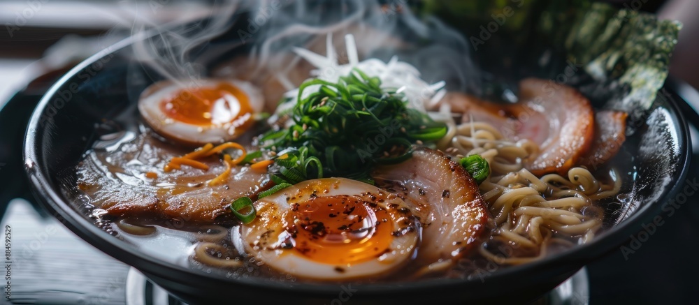A steaming bowl of ramen noodles A steaming bowl of ramen noodles