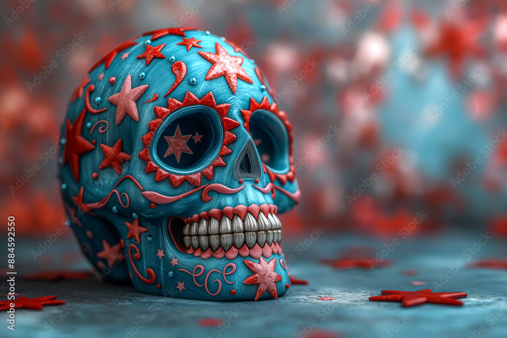 Colorful Dia de los Muertos Sugar Skull, Vibrant Mexican Folk Art Decoration with Intricate Patterns and Bright Colors for Festive Occasions Colorful Dia de los Muertos Sugar Skull, Vibrant Mexican Folk Art Decoration with Intricate Patterns and Bright Colors for Festive Occasions