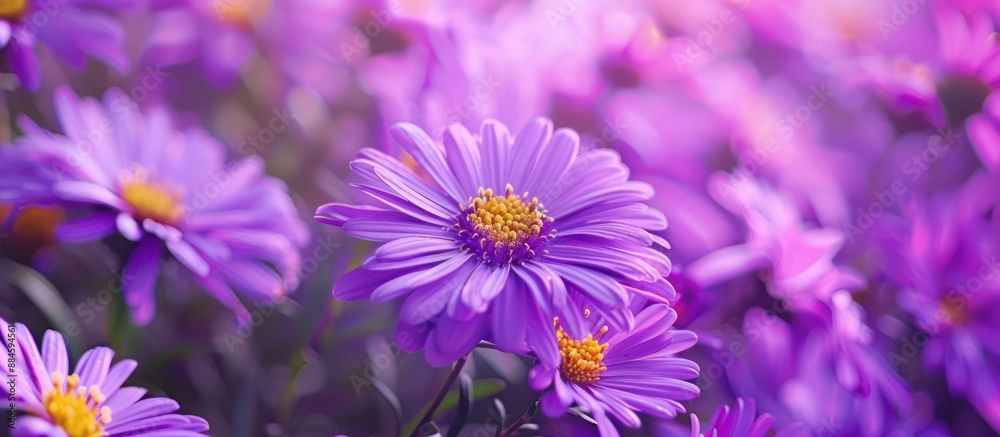 Closeup image of a beautiful purple Margaret flower field Closeup image of a beautiful purple Margaret flower field
